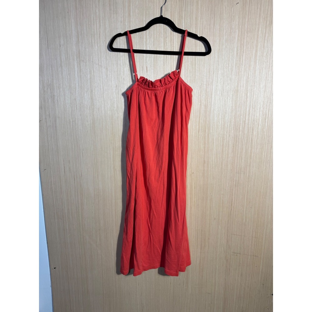 LAKE Red Pima Cotton Ruffle Midi Nightgown Spaghetti Strap Sleep Dress Large